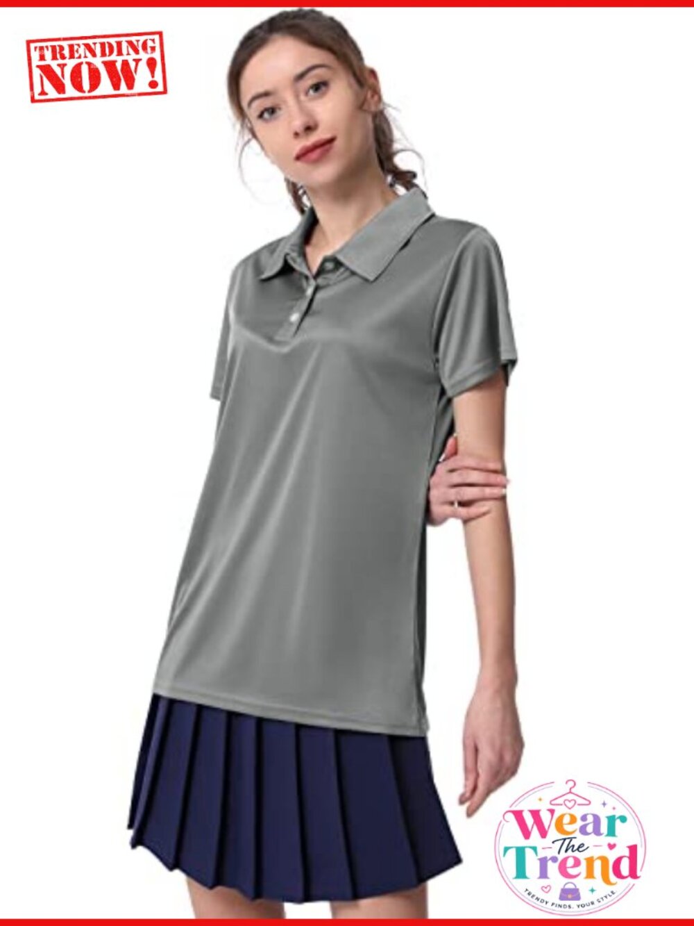 Women's Dry Fit Polo Shirt Short Sleeve Golf Shirt Collar Tops - Picture 3 of 6